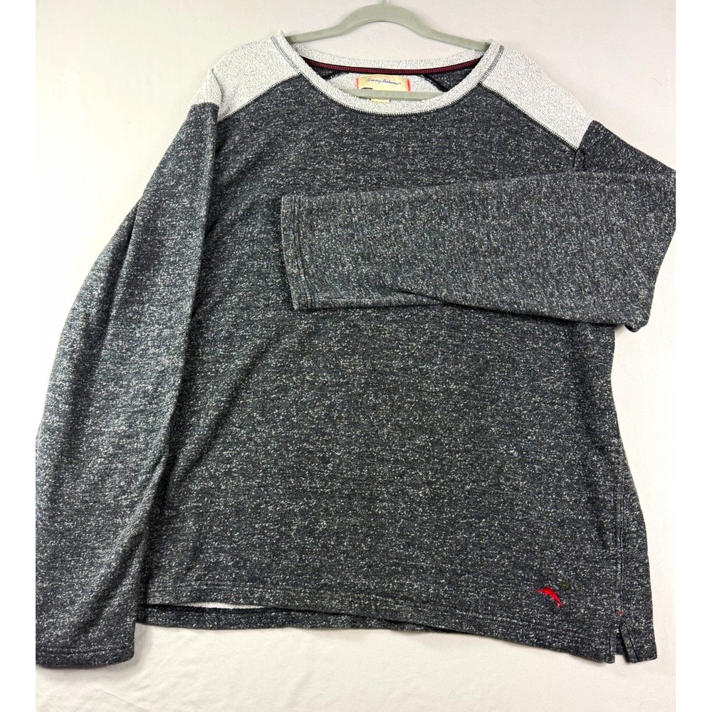 tommy bahama gray colorblock crew neck ls pullover sweater, men's 2xl